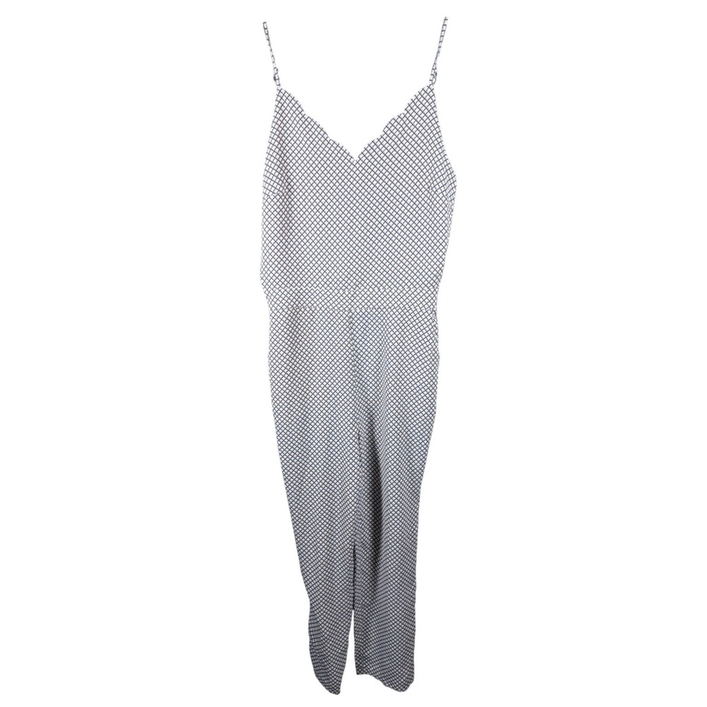 Berthie Paris Milly Jumpsuit Blue Tan Geometric Scalloped V-Neck Size L US 8 NEW
